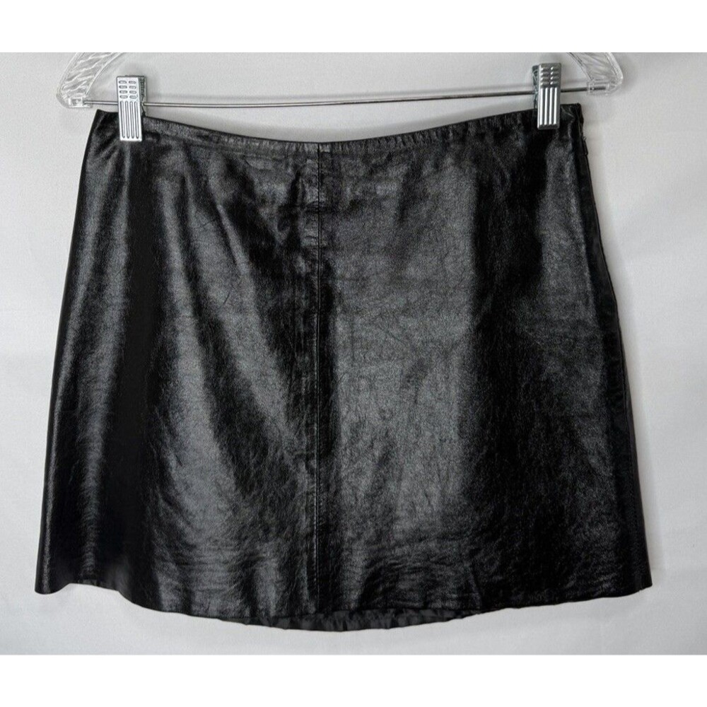 Y2K Vintage Esprit Black Leather Mini Skirt S Fully Lined 28" Waist Iconic